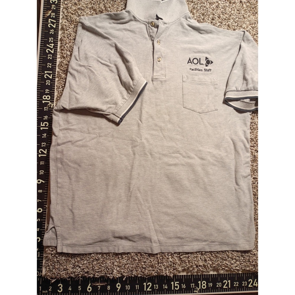 Port Authority AOL Facilities Staff Polo Shirt Gray Cotton Mens Large Vintage